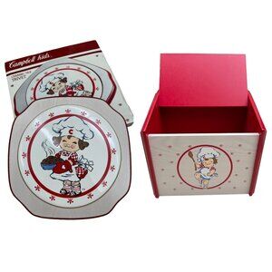 1991 Campbell Soup Wooden Recipe Box and ceramic tile trivet NOS 1991